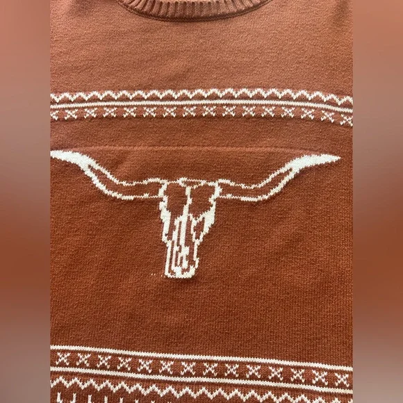 Cotton Rye Brown Sweater with White Cow Pattern - Picture 5 of 7
